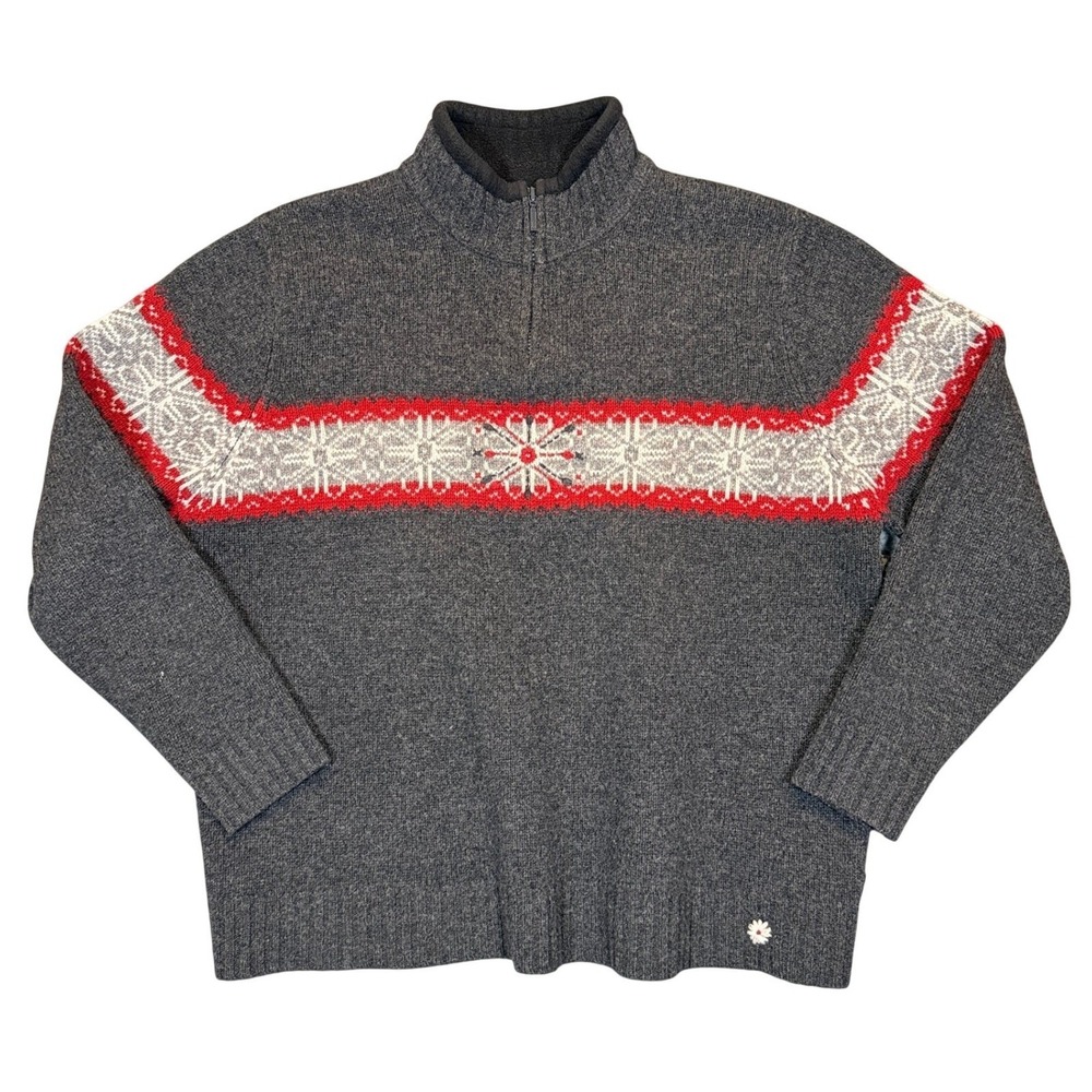 Woolrich Quarter Zip Sweater Womens XL Lambswool Snowflake Gray
